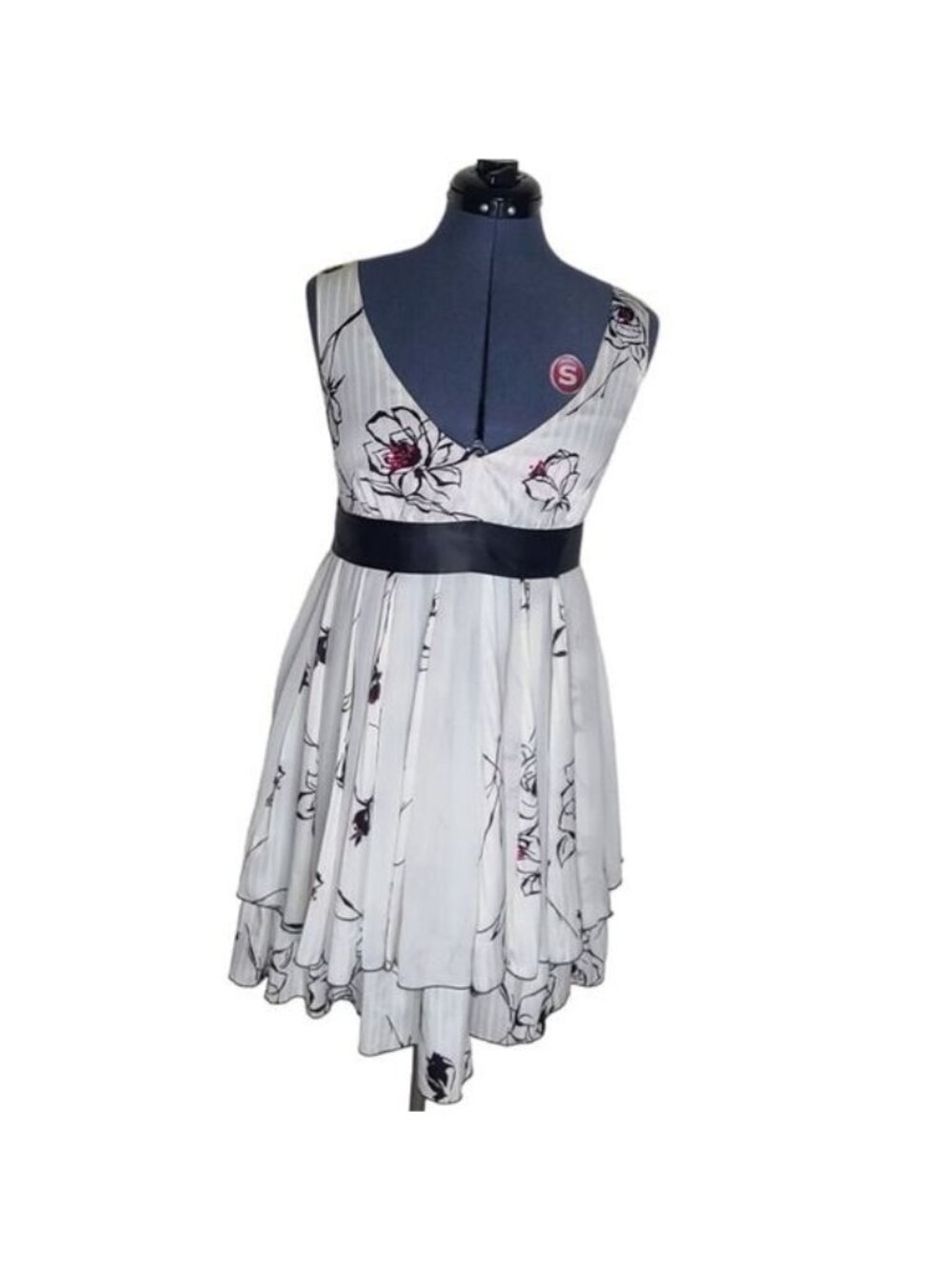 Ad Hoc Floral Calligraphy Print Dress Women's Small Layered Sleeveless Party